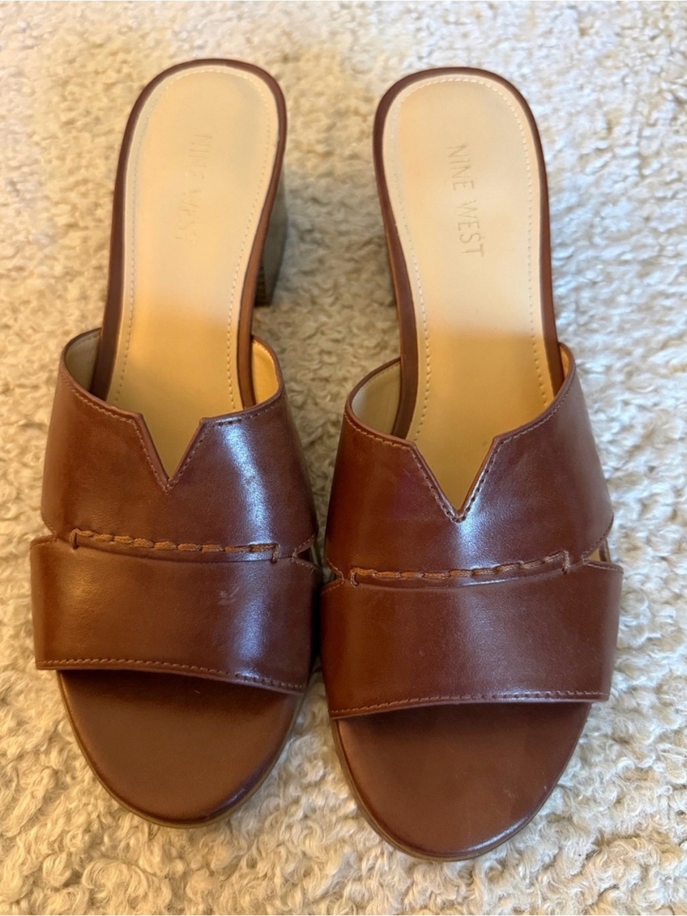 Nine West Brown Leather Slip-On Mules size 9.5